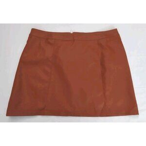 Forever 21 Plus Size Faux Leather Slit Mini Skirt Women 3X Brown Zip Back NEW